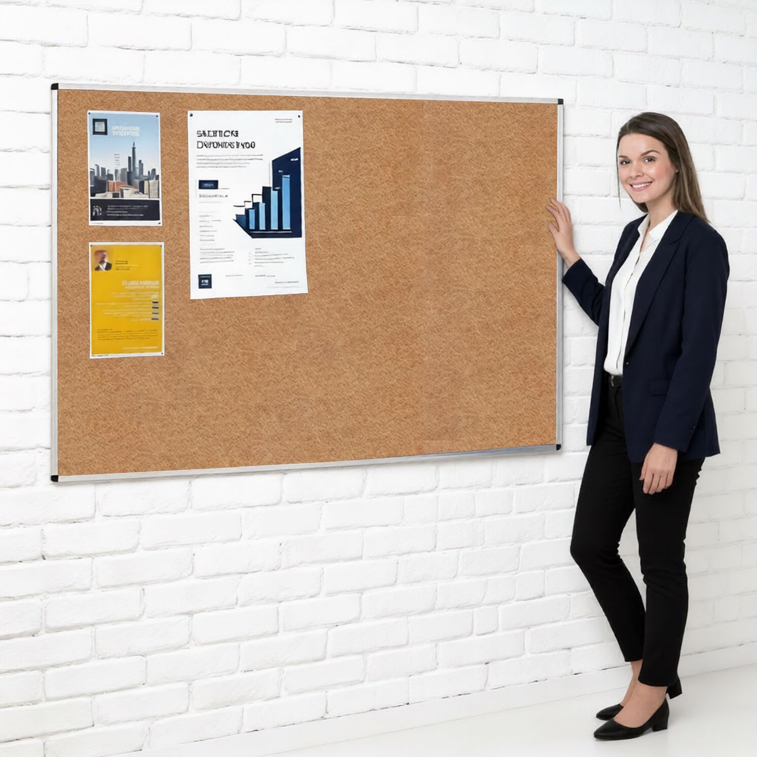 Metroplan Fire-Retardant Aluminium Frame Noticeboard, 120 x 180 cm, Natural Pinboard, Wall-Mounted, 12 Colour Pinboard Options - Ideal for Office, Classroom, Notice Displays