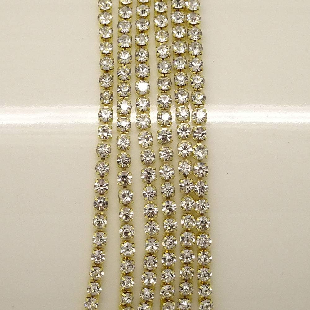 yueton 11 Yards 2MM Crystal Rhinestone Close Chain Trimming Claw Chain Jewelry Crafts DIY (Gold)