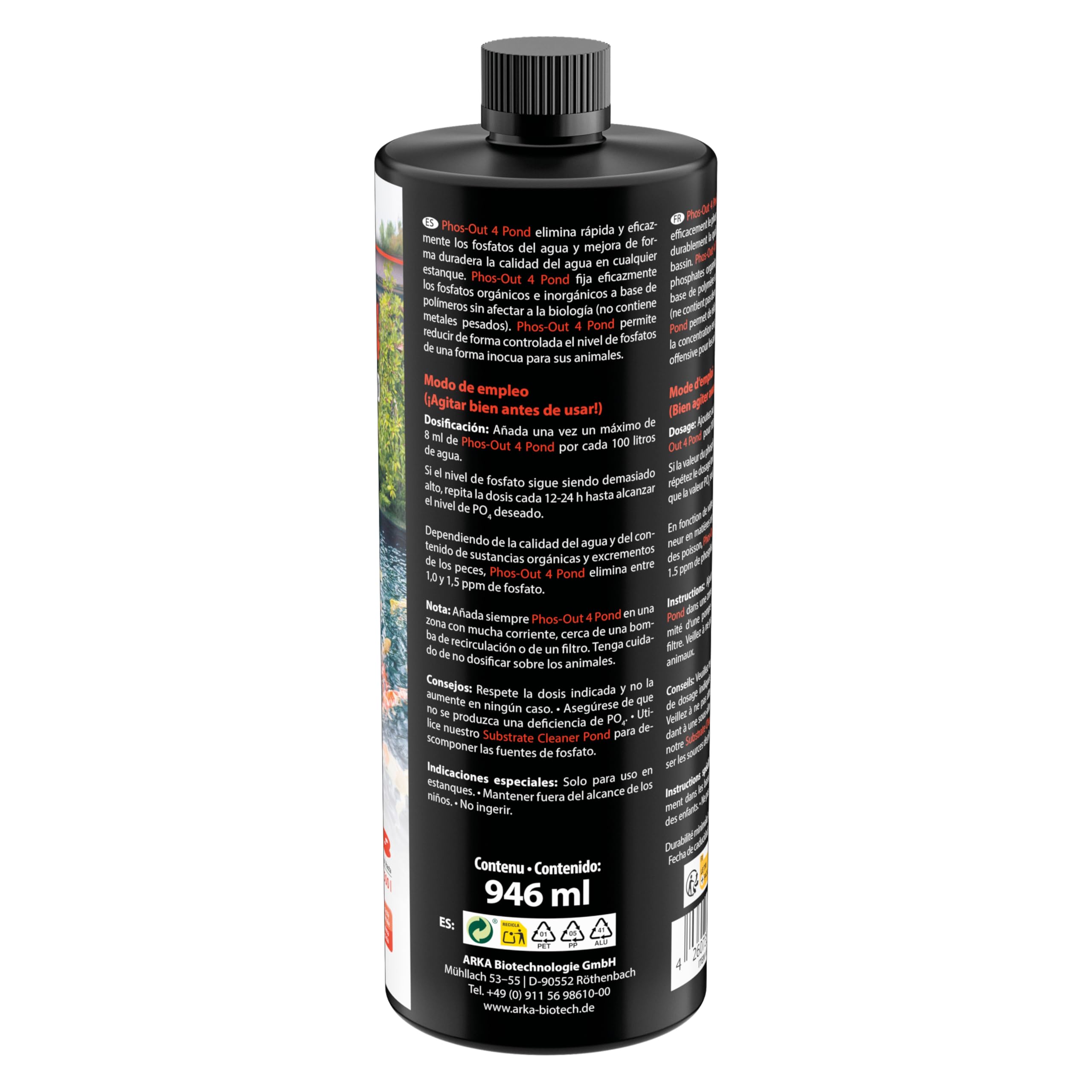 Anti-Phosphates pour Bassin 946 ML - Phos-Out 4 Réduction PO4 | anti-phosphates, sans lanthane, baisse rapide du PO4, contre algues, bassin de baignade, bassin de jardin, bassin à koïs