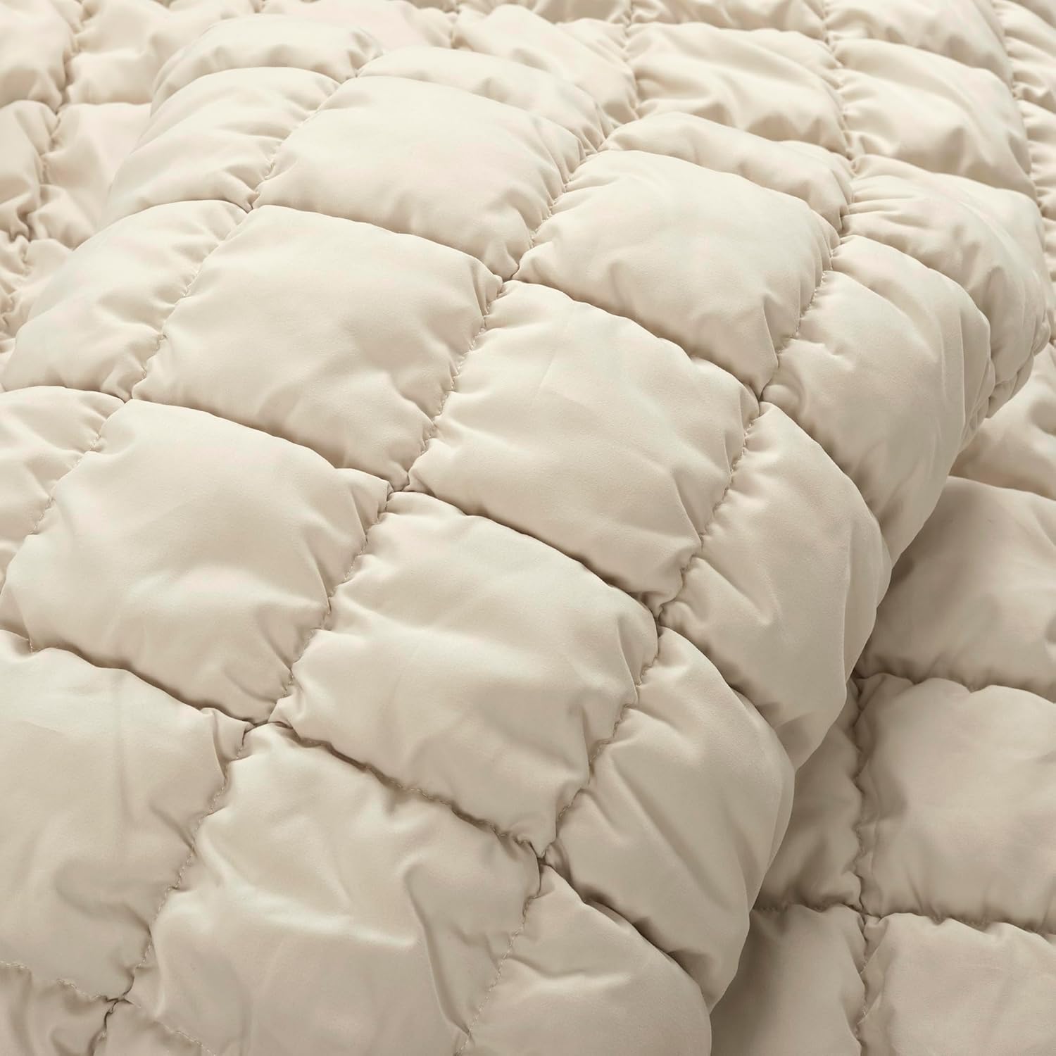 Lush Decor Puff Quilted Comforter Set, 3 Piece Set, Full/Queen, Neutral - Teen Bedding Set - Super Soft Comforter - Neutral Dorm Decor - Textured Minimalist & Modern Bedroom Decor