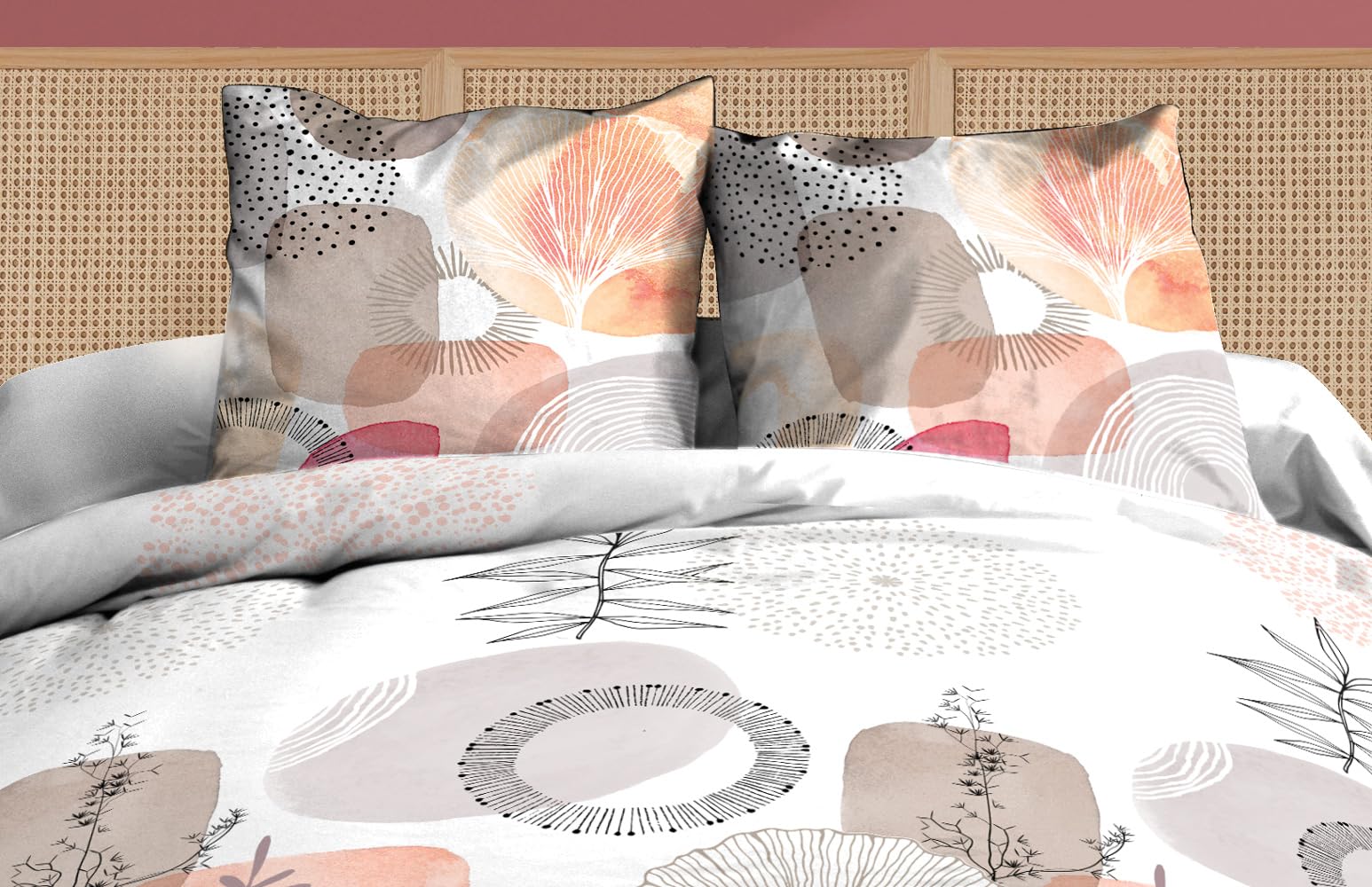 Parure Lit Jules 140x190cm - 100% Coton 57 Fils, Cœurs Gris, Drap Housse + Plat + 2 Taies