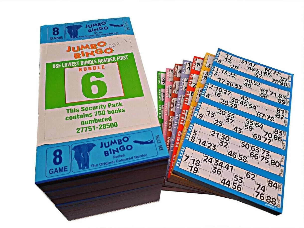 Jumbo 750 8 PAGE GAMES BINGO TICKETS 6 TO VIEW BINGO BOOKS