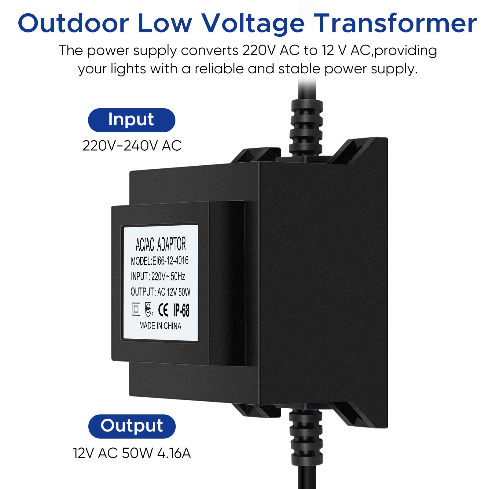 IP68 Impermeabile Trasformatore 220 12V Alimentatore LED AC/AC 50W per Illuminazione LED e Pompe per Laghetto