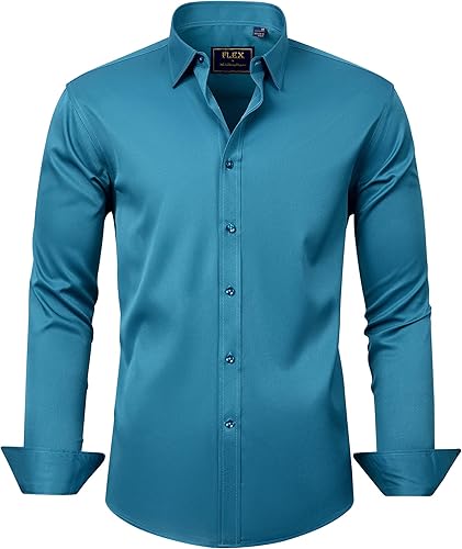 J.VER Men's Dress Shirts Solid Long Sleeve Stretch Wrinkle-Free Formal Shirt Business Casual Button Down Shirts
