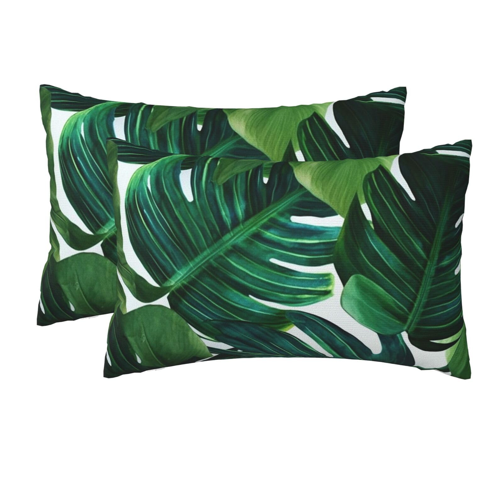 2 Pack Queen Pillow Cases with Hidden Zipper, Soft Breathable Pillow Covers for Hair and Skin, Banana Leaves Pillowcases 20"x30" Bed Pillow Protectors Cover for Sleeping Gifts
