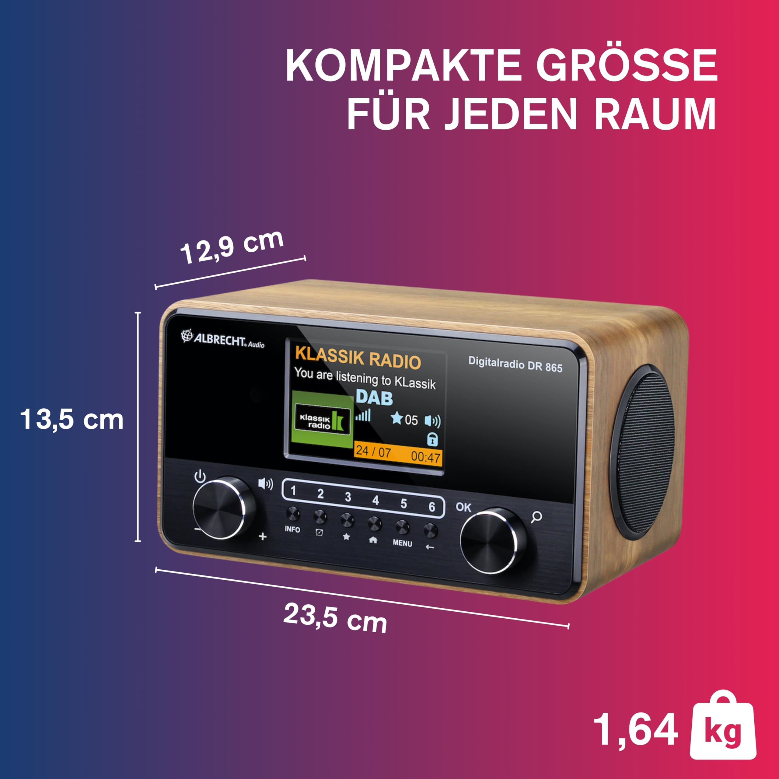 Albrecht DR 865 Senioren-Radio mit 4" Farbdisplay, rauschfreies DAB+ Digital-Radio mit brillantem Klang, seniorengerechte Bedienung, Kompakt-Anlage, mit ASA-Warnmeldungen