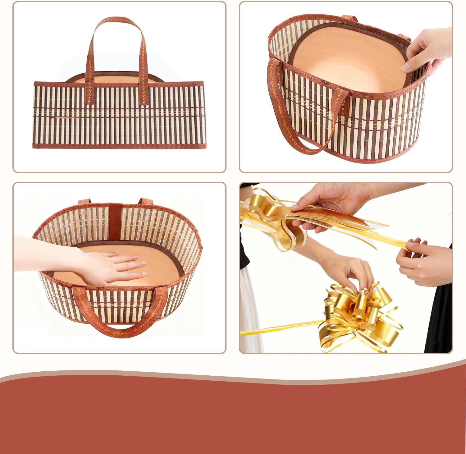 3 Set Empty Gift Basket Large Baskets for Gifts Empty Foldable Woven Gift Basket with Handle for Baby Baptisms, Mother's Day, Christmas, Housewarming