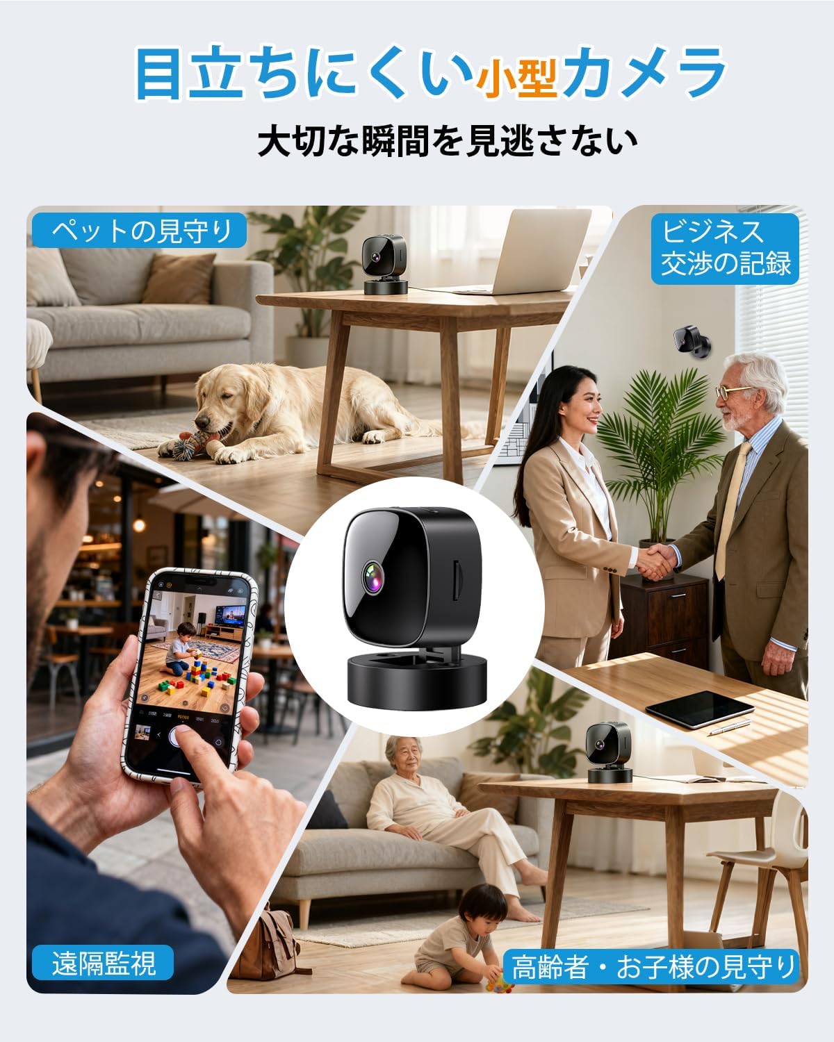 ANTMINER BT606 camera use cases including pet monitoring, business recording, remote viewing, and elderly/child care