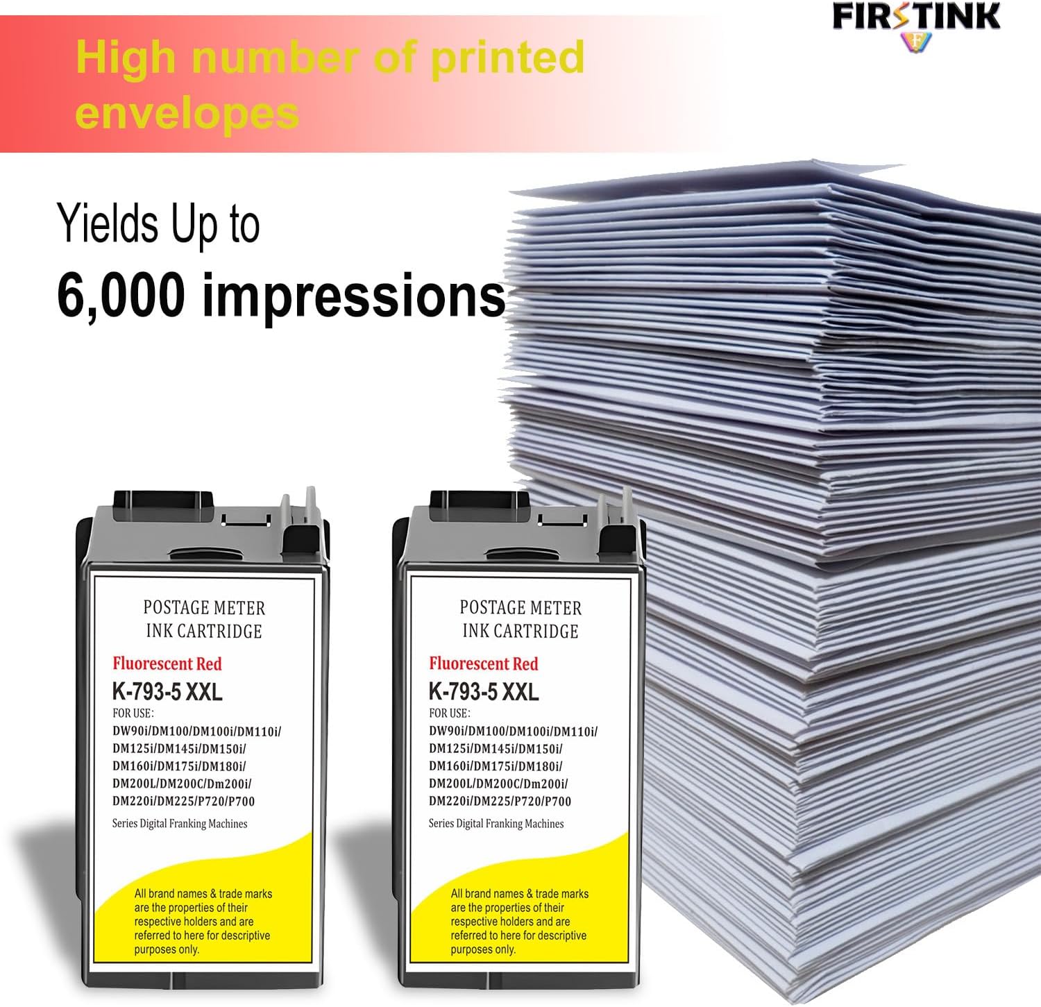 High Capacity 2 Pack SL-793-5 Red Ink Cartridge Postage 793-5 Red Fluorescent Ink Cartridge Replacement for PB P700 DM100 DM100i DM125i DM150i DM175i DM200L DM225 Postage Meter (40ML)