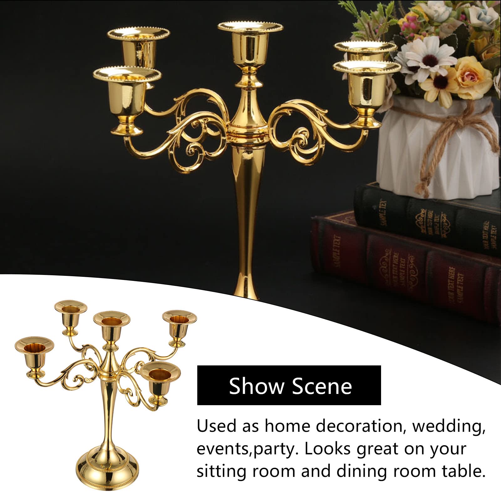 Candelabro Vintage 5 Bracci In MetallO Oro - Per Matrimoni, Cene Romantiche E Decorazione - Foto 9