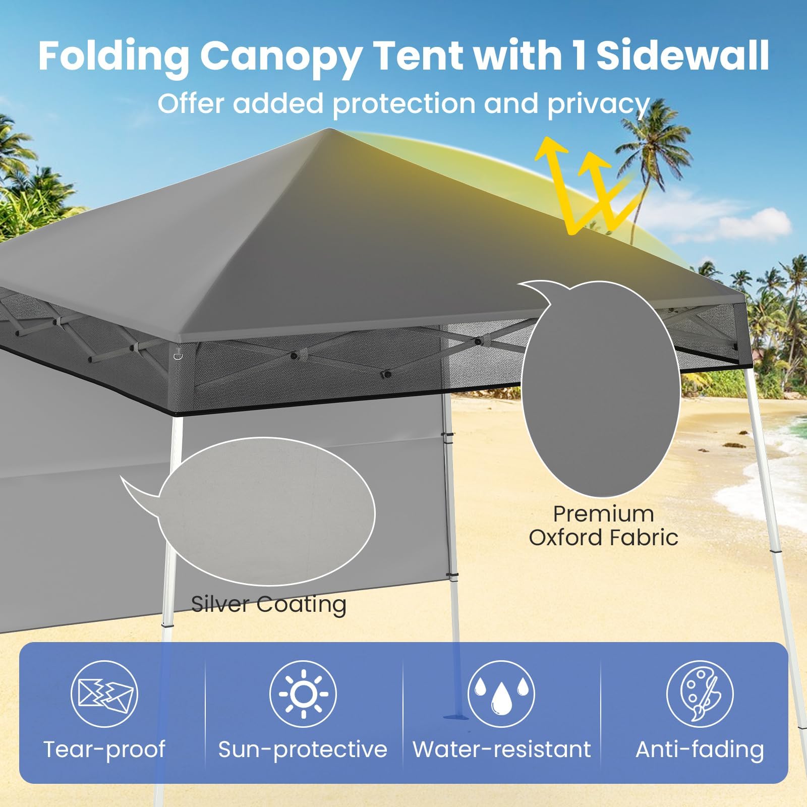 Gazebo Pieghevole FANTASK 2x2 M - Con Parete Laterale, Altezza Regolabile, Impermeabile, Per Giardino E Feste
