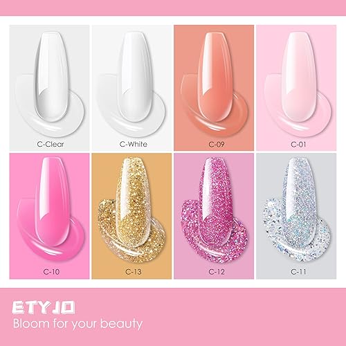 Miniatura 2 de ETYJO Kit de uñas de poligel, 8 colores de poligel con purpurina rosa nude, 0.5 fl oz, juego de uñas de poligel para principiantes, uñas de