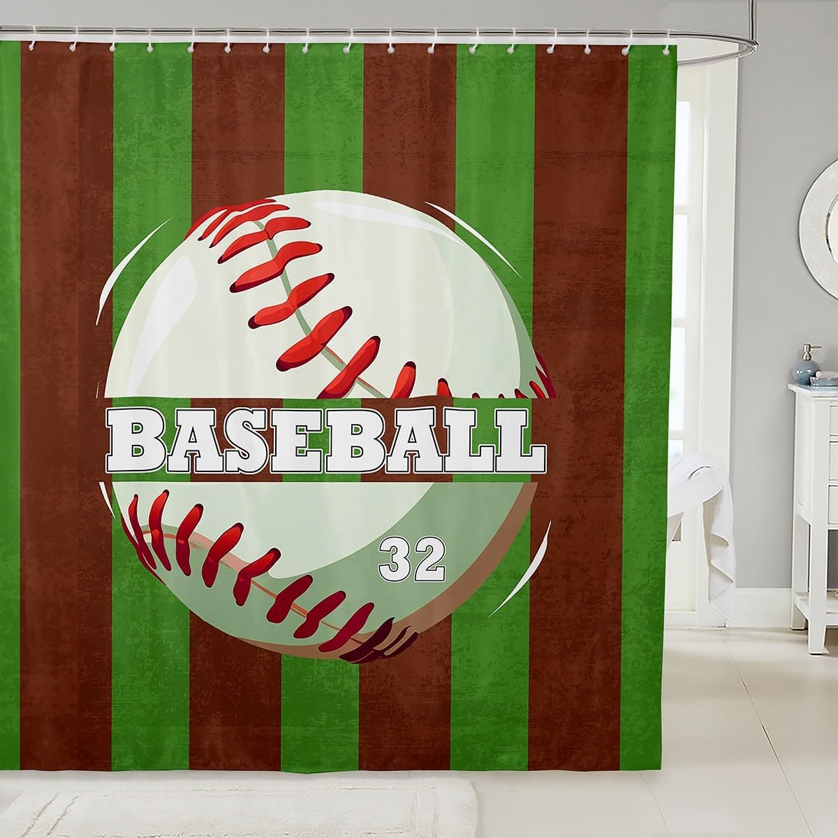 jejeloiu Baseball Bath Curtain Sports Game Shower Curtain for Kids Boys Girls Room Decor Baseball Gaming Ball Bathroom Shower Curtain Set 72"x72" Gift for Baseball Lover Kids Bathroom Accessories