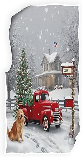 Miniatura 4 de Toalla de baño de mano con árbol de Navidad, camión rojo Golden Retriever, toalla de baño de invierno, copo de nieve, muñeco de nieve, cocina, baño,