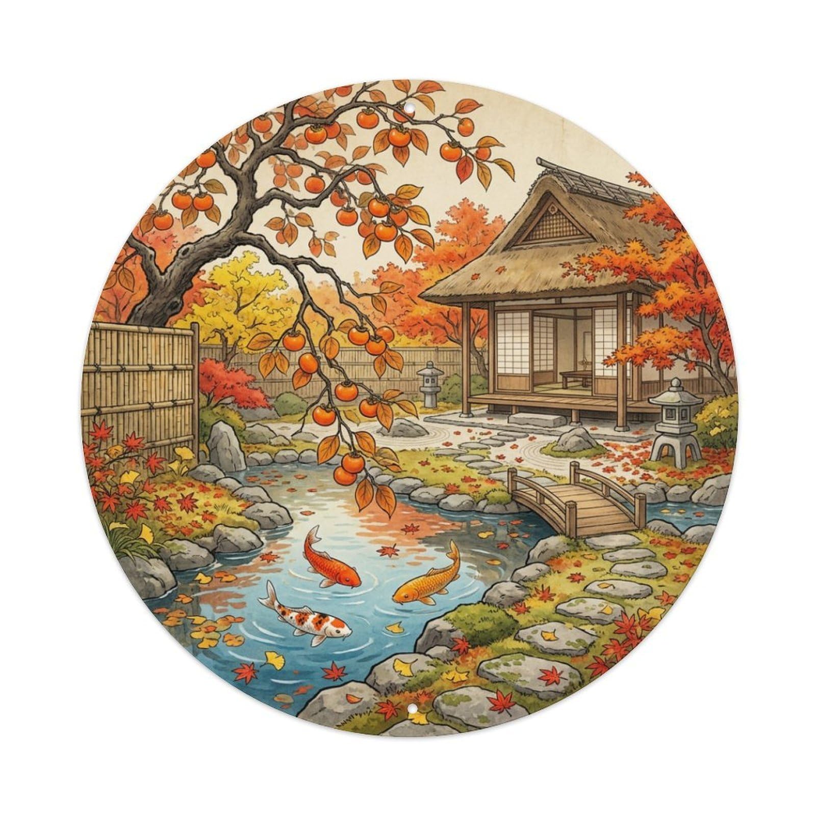 Tgrcjimh Style Metal Tin Sign Japanese Koi Fish Autumn Orange Tree