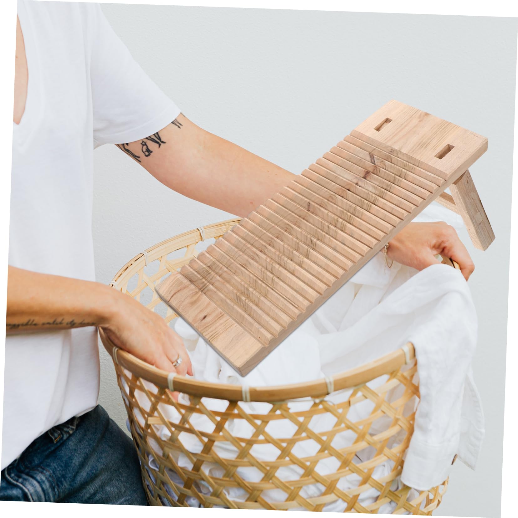 VOSAREA Asse per Lavatoio in Legno Massello Superficie Antiscivolo e Design Creativo, Tavola Lavapanni Robusta e Liscia per Vestiti Delicati e Pannolini