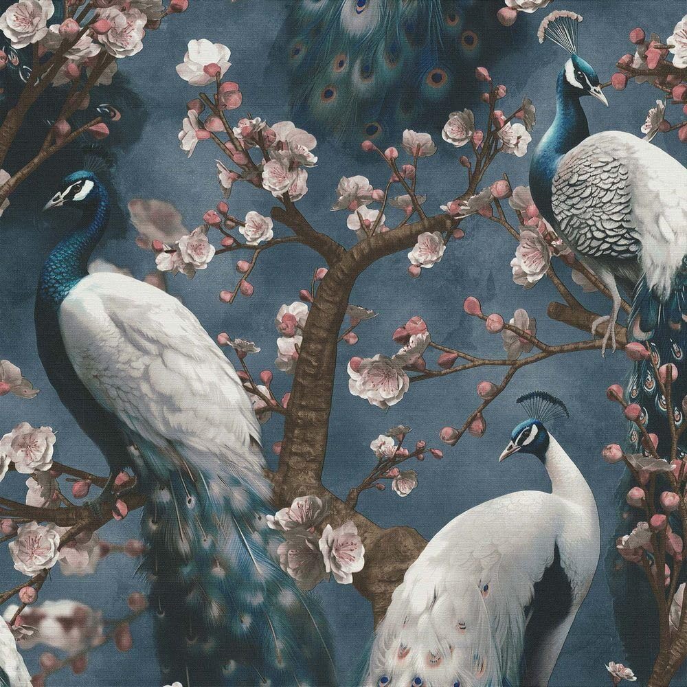Play of Light Peacock Bird Textured Vinyl Wallpaper Navy Erismann 10414-08