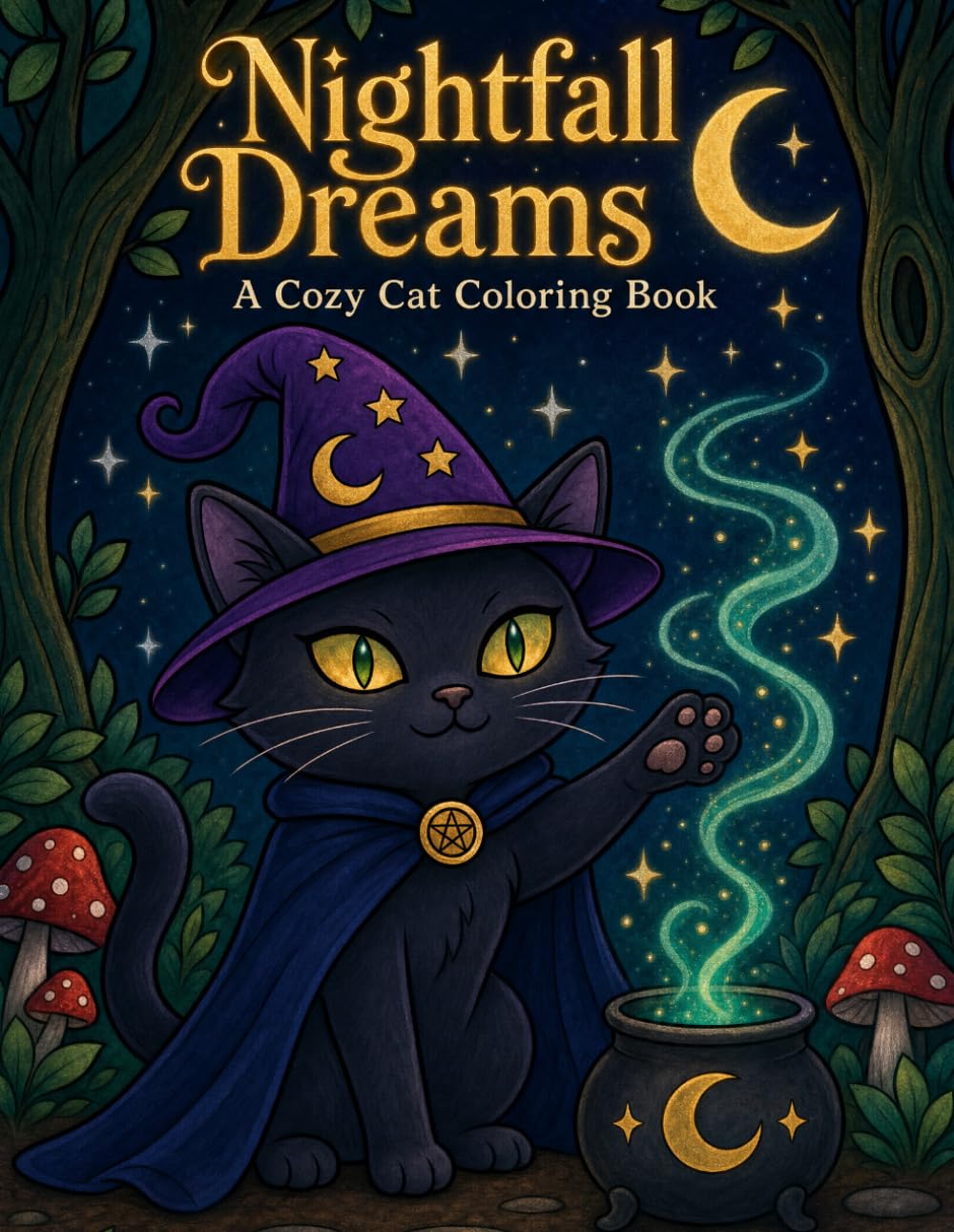 Nightfall Dreams: A Cozy Cat Coloring Book: Bold and Easy Relaxing Coloring Pages for Adults | Moonlit Cats, Starry Night Scenes, and Dreamy Stress Relief Inspired by Japanese Nighttime Serenity