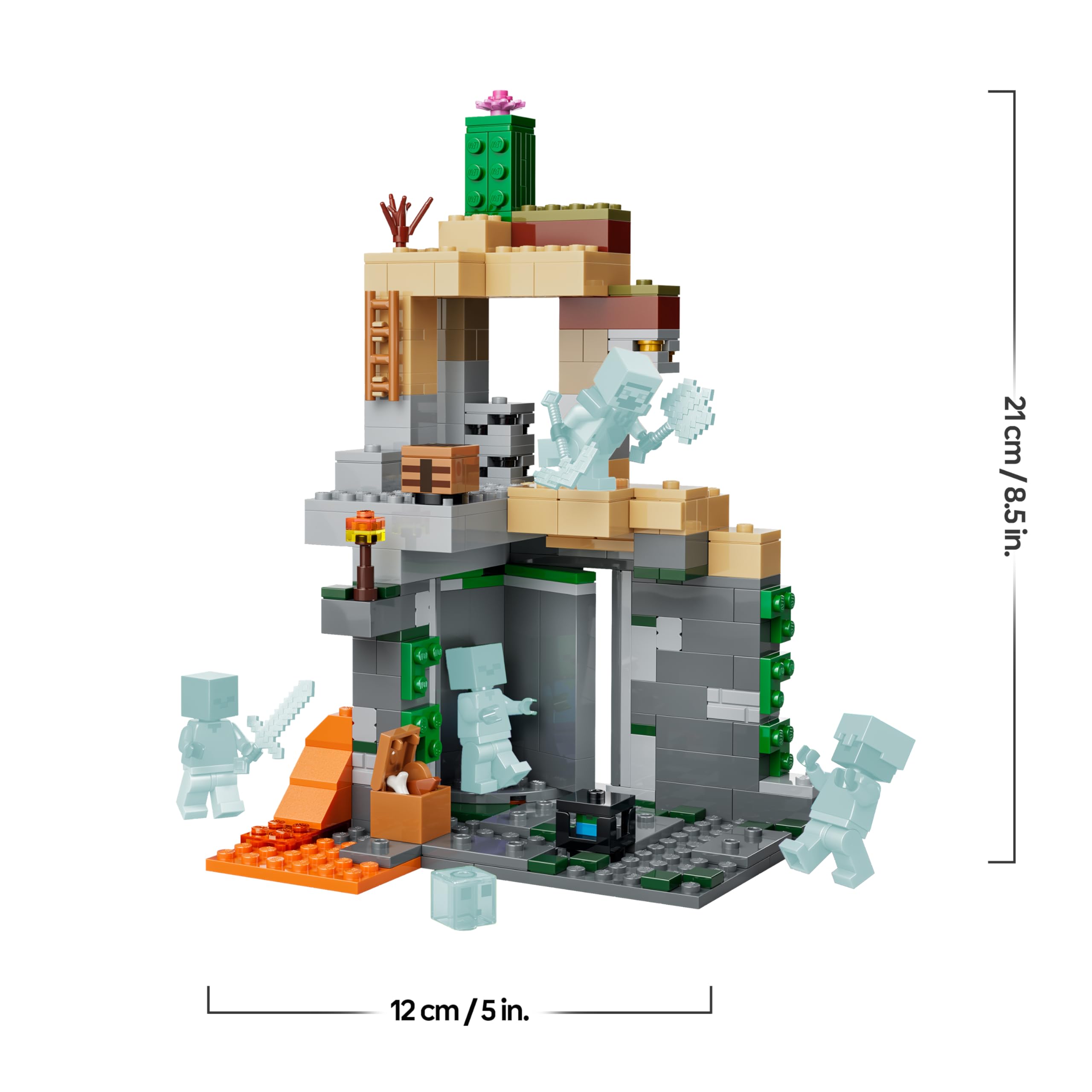 LEGO Minecraft Zombie Dungeon - Giocattolo Interattivo con Minifigure di Viandante, 3 Figure Zombie, Slime e un Tavolo da Crafting - Regalo per Gamer, Bambini e Bambine da 8 Anni in su - 21587