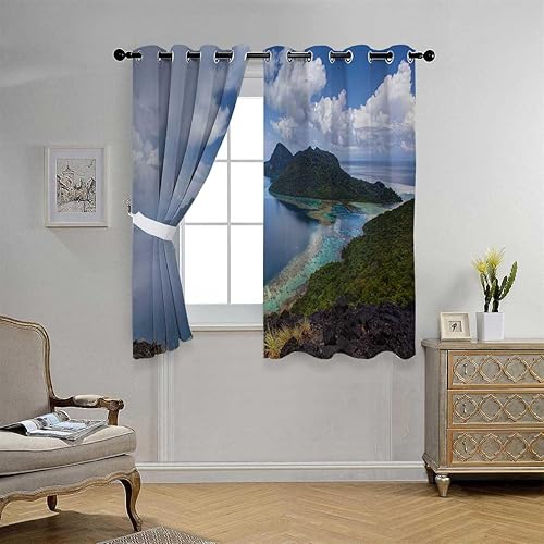 Miniatura 3 de Cooling Curtains Coast Beach Sea View Sky Doorway Curtain Cortinas para Ventanas De Cuarto 72Inch Width by 85Inch Length,2 Panels