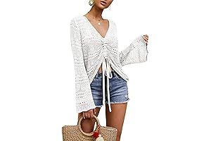 Bohemian Beauty: Womens Boho Off Shoulder Sheer Crop Tops Bell Sleeve Flowy...