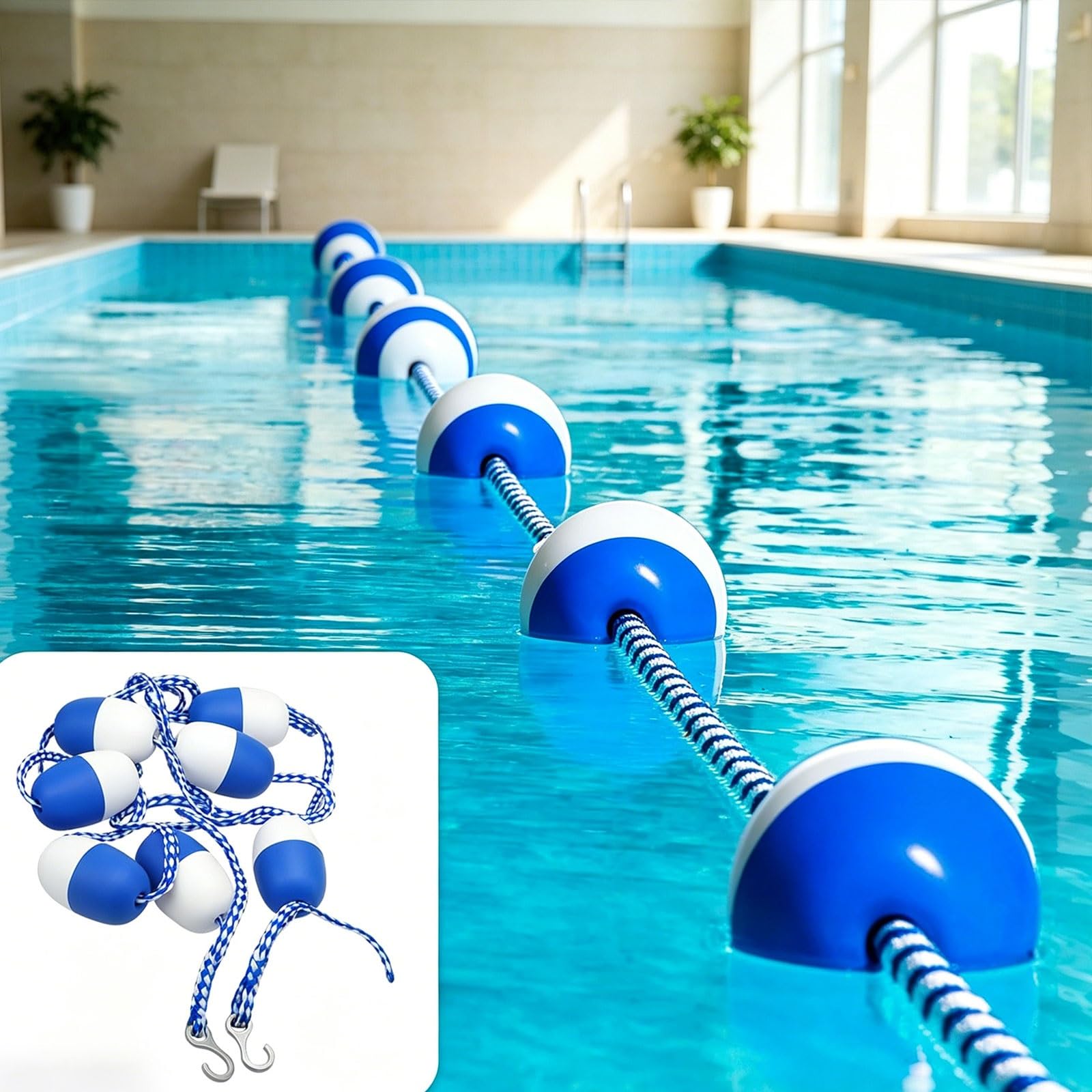 MESOVFCA 20ft，Pool Adjustable Safety Rope 5ft 10ft 15ft 20ft 25ft 30ft Swimming Pool Lane Lines Buoy Rope for Shallow and Deep End, Safety Pool Divider