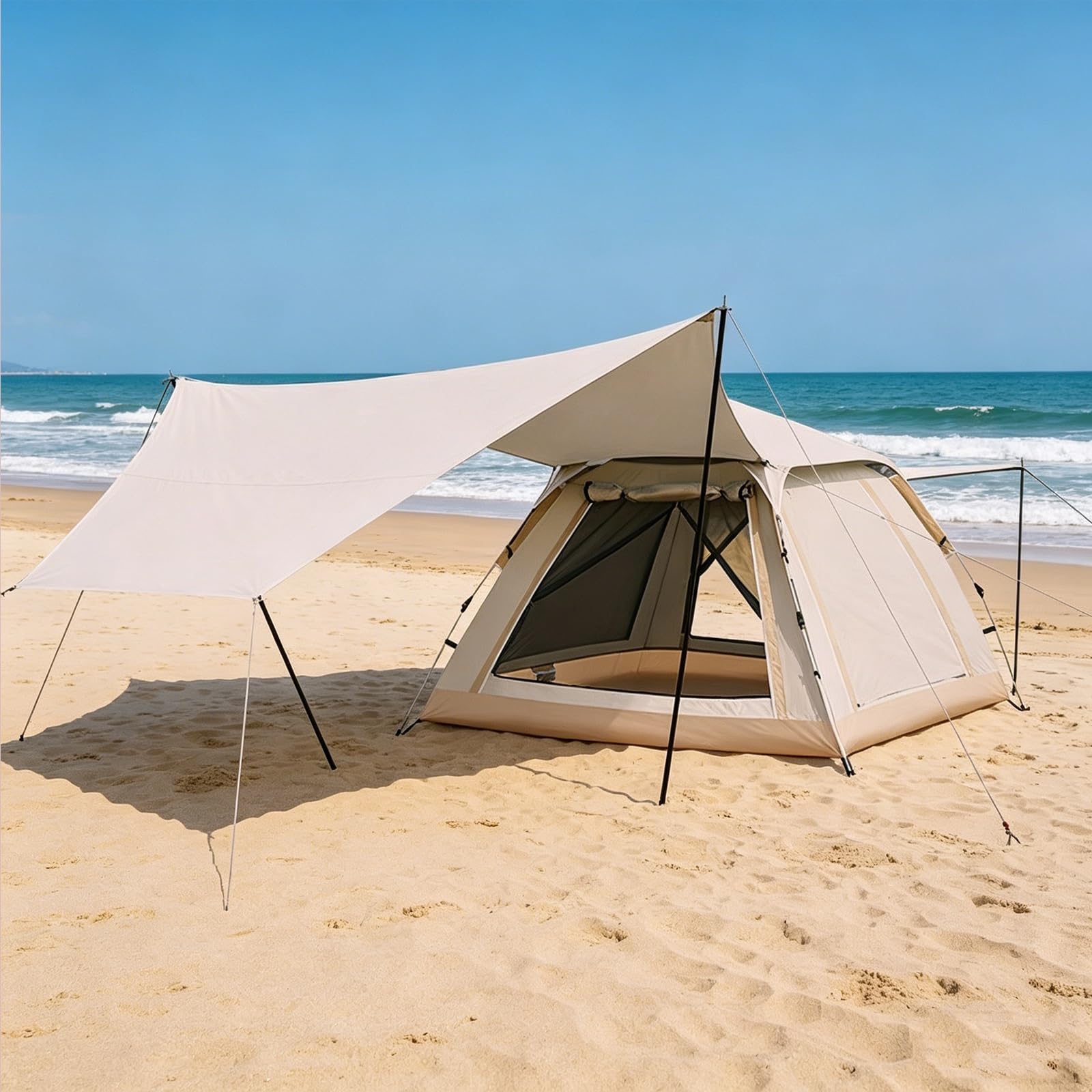 Grande Tenda Da Campeggio Staccabile Con Tettoia, Pop-up Copertura Antipioggia E Riparo Dal Sole, Impermeabile Antivento For Spiaggia, Escursioni, Picnic