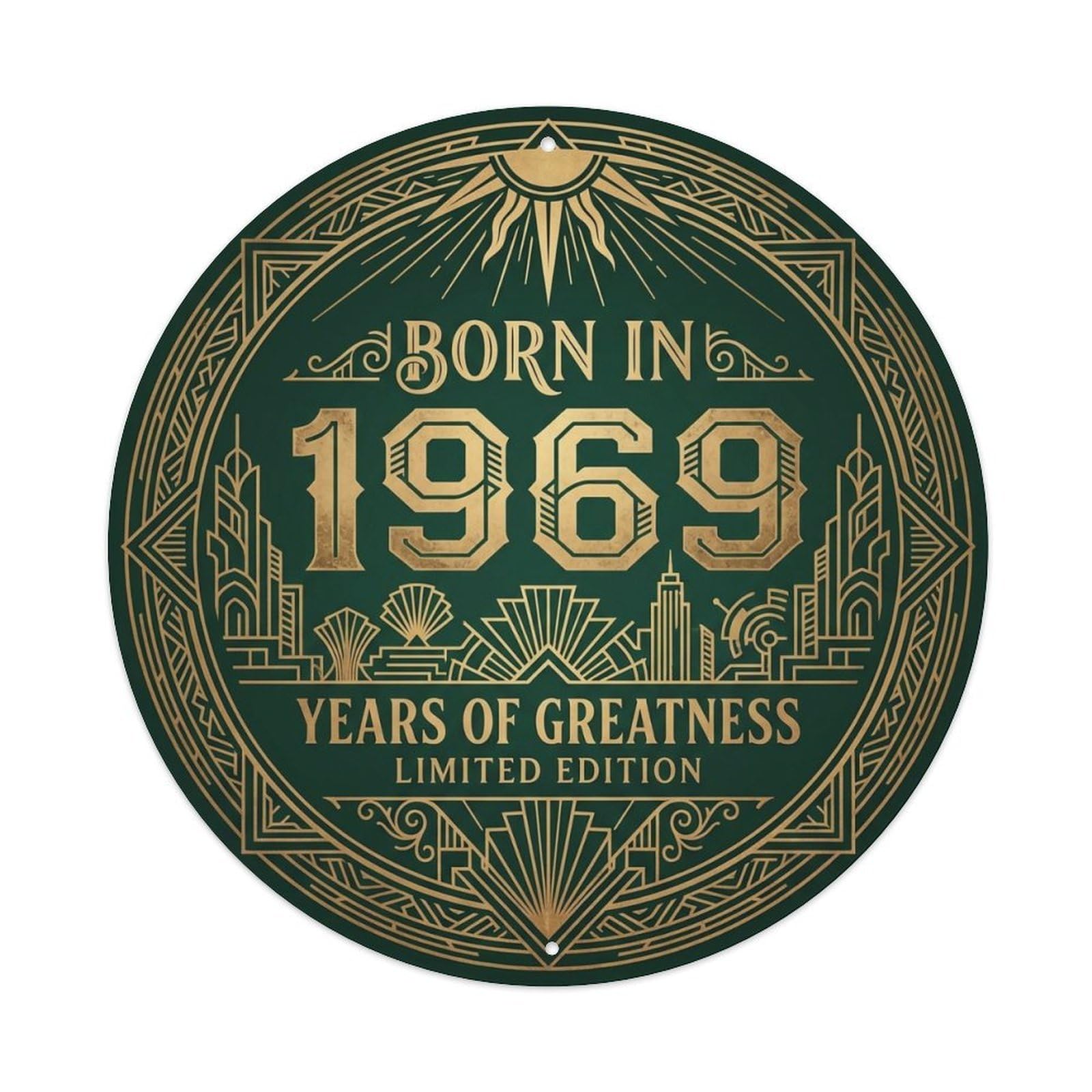 Born In 1969 Years Of Greatness Year-Themed Birthday Gift Metal Tin Sign Plaque Wall Decor for Cafe, Club, Garden Round Metal Poster 8x8Inch