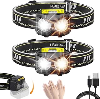 2-PCK Headlamp Rechargeable Lampe Frontale LED Headlights Bright with Motion Sensor 1500 Lumens USB Rechargeable Flashlights Adjustable Waterproof Head Lamp for Running Hiking Camping Cycling Fishing Lights