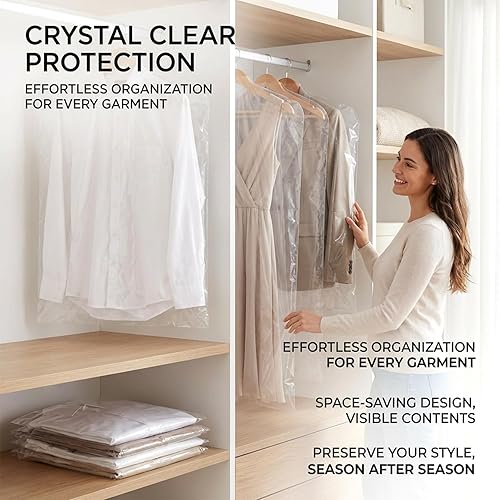 Miniatura 3 de Paquete de 30 bolsas transparentes para colgar ropa, bolsas de plástico transparente, fundas de plástico para colgar, a prueba de polvo, tintorería,