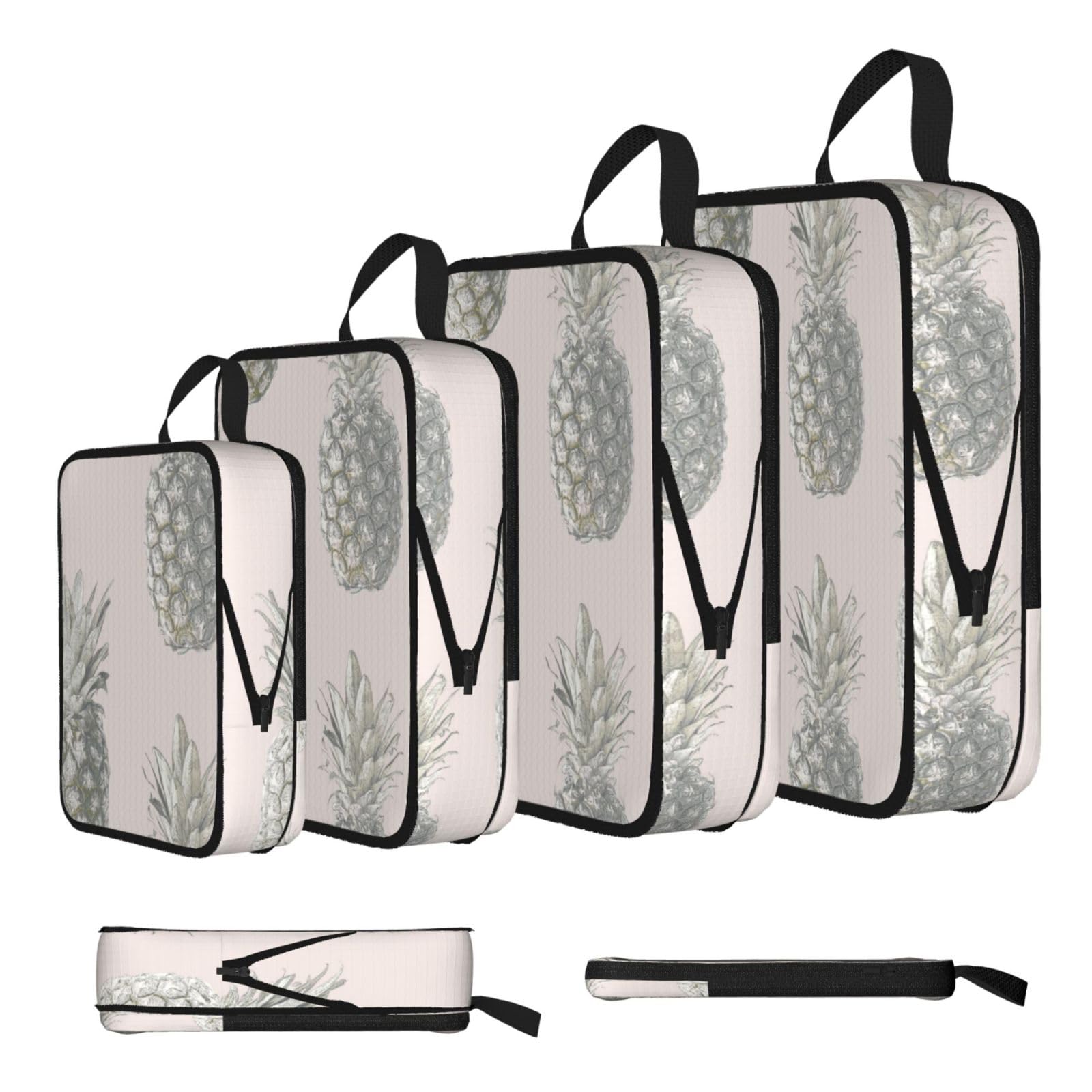 Lovely Pineapple Print Compression Packing Cubes 4-Piece Set With Multi- Compartment Travel Bag, Waterproof Suitcase Organiser Bags
