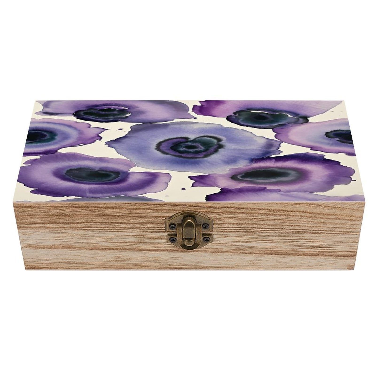 VstaDank Abstract Watercolor Purple Wooden Storage Box Wooden Keepsake Box with A Hinged Lid Fashion Memory Treasure Boxes Decorative Jewelry Case for Crafts Photo Home Decor Wood Gift Box