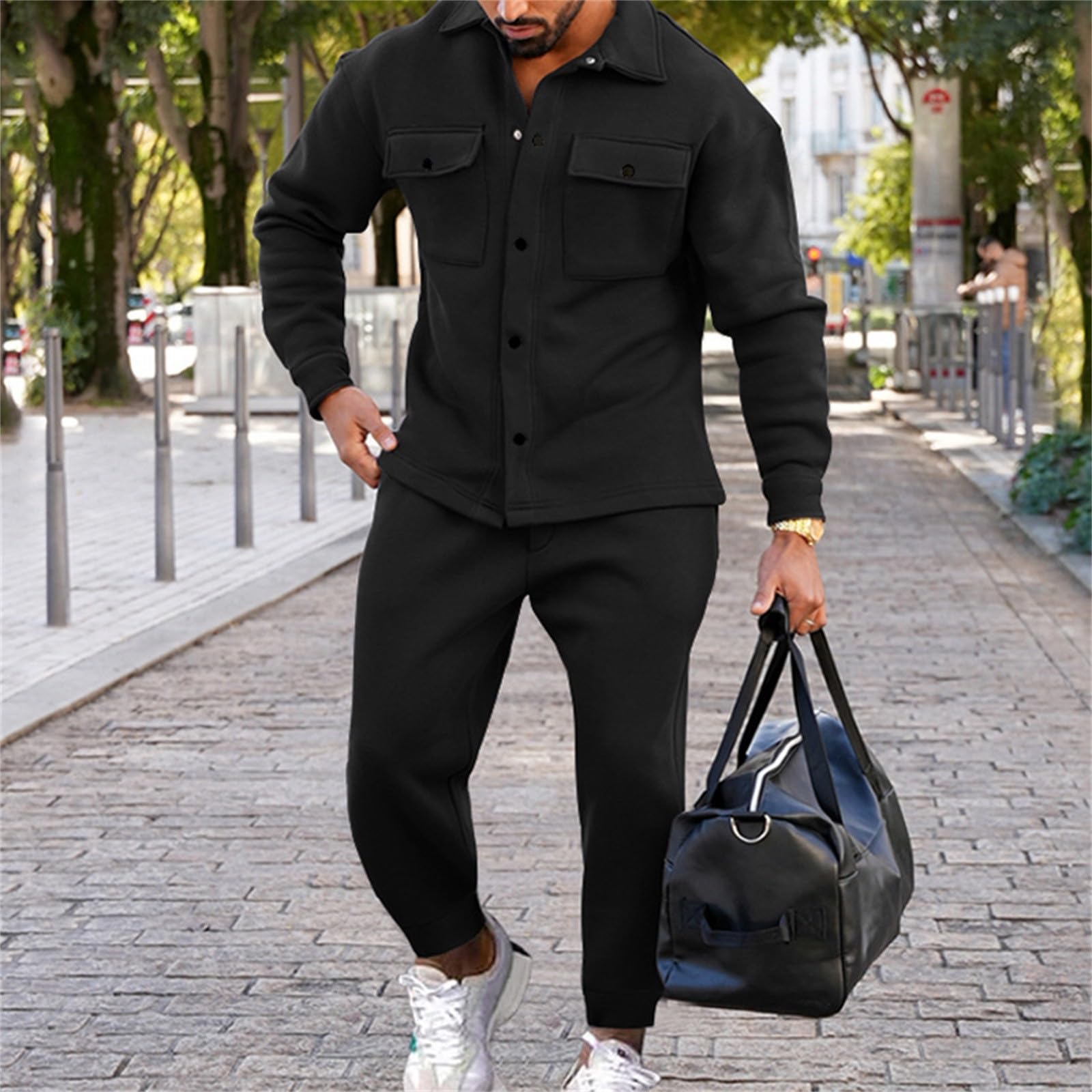 Set Sportivo da Uomo Composto 2 Pezzi,Tute in Felpa Pezzi Leggeri Casual con Stampa Anello Giacca Pantalone Due Tute Tasca Cappotto