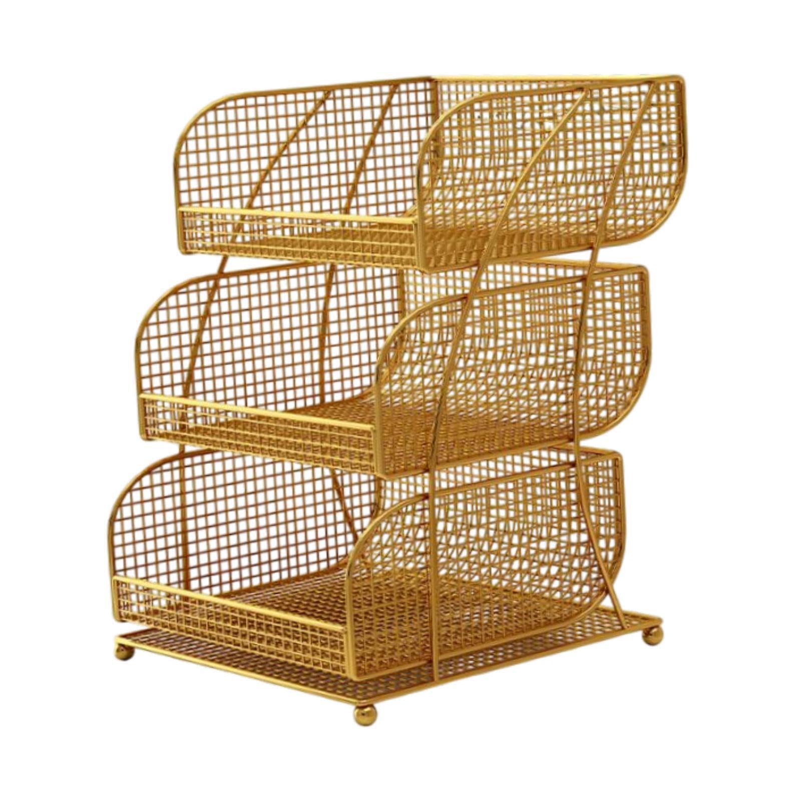 Pixzcsa Gold Stylish Fruit Organizer Countertop Basket Vegetable Rack Multi Tire Stand For Elegant Kitchen Counter Storage Solutions Vegetable Bread Holder Stand Medium