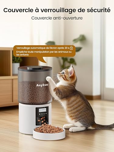 Distributeur Croquettes Chat Automatique 4L Distributeur Croquettes Cha, Fonction Vocale 10s, 6 Repas par Jour, Minuterie Programmable Distributeur De Croquettes pour Chats et Petits Chiens - 6