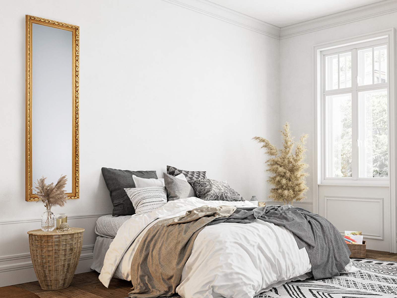 Rechteckiger Barock Wandspiegel TANJA mit Holzrahmen in Gold 50x150cm