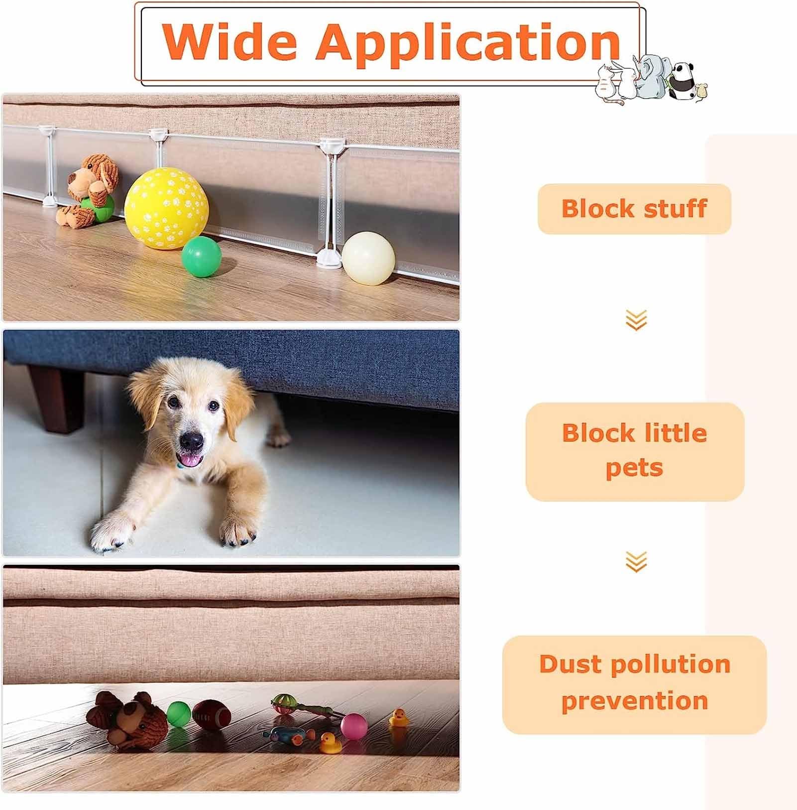Bloccaggio sotto il letto per cani – impedisce ai giocattoli di tenere cani/gatti lontani da divani letti o mobili, lunghezza 190 cm, altezza 19 cm