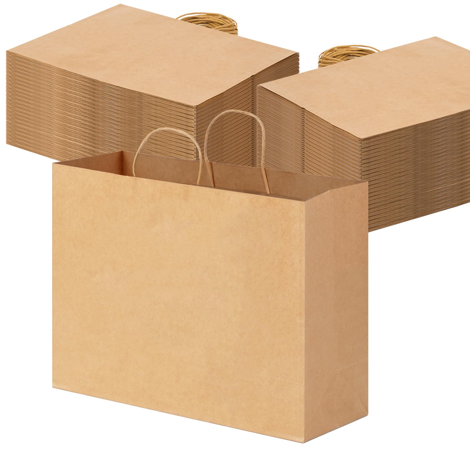 OUTUXED 110pcs 16x6x12 Inch Brown Paper Bags with Handles, Kraft Large Paper Gift Bags Bulk for Small Business, Merchandise, Gifts, Shopping, Grocery