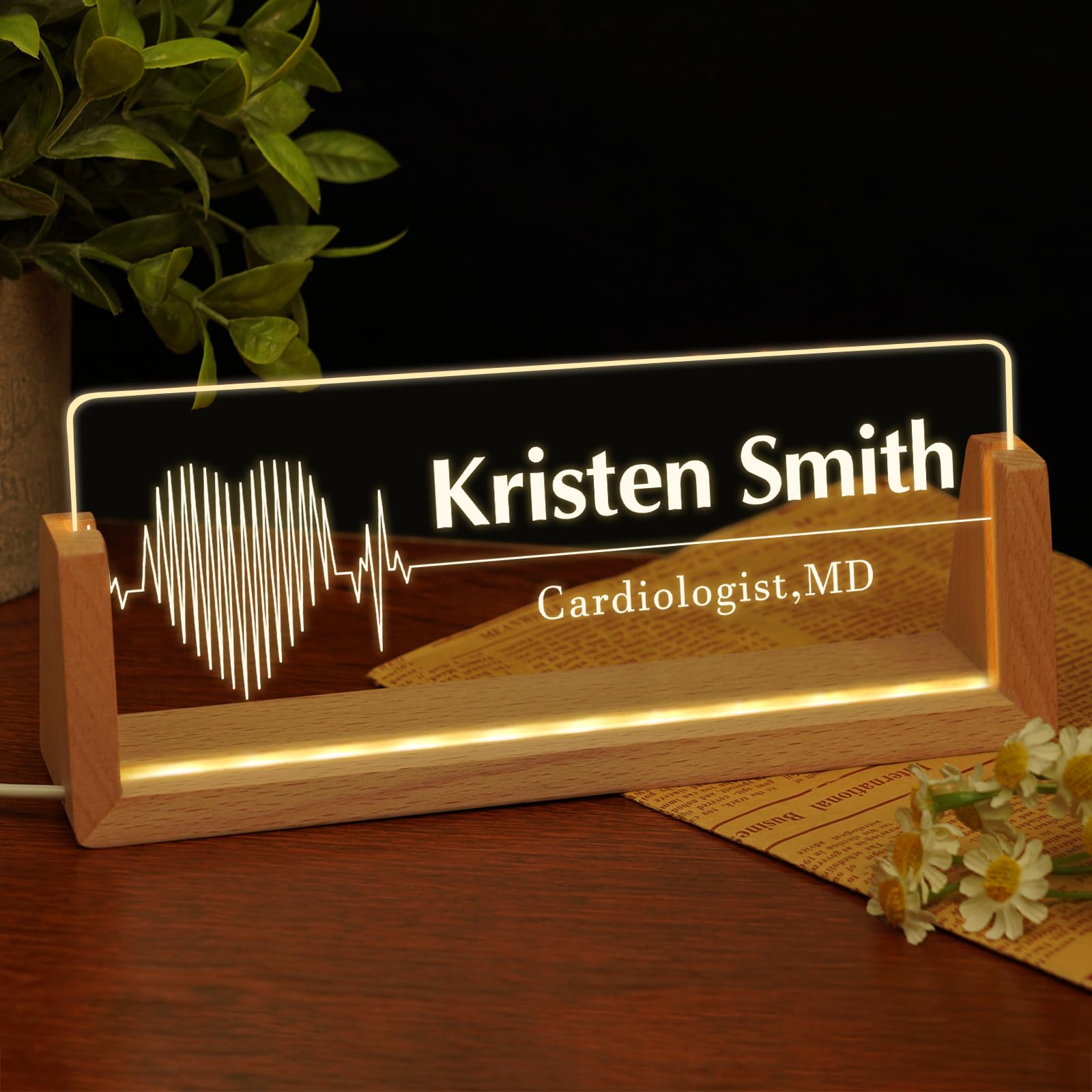 Custom Name Plate for Desk, Personalized Light Up Acrylic Desk Name Plate, Personalized Office Gifts for Boss Coworkers, Teacher Employee Appreciation GIfts, Office Decor for Women Men