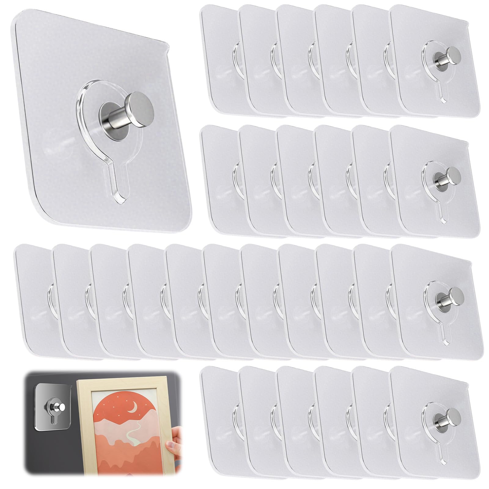 30 Self Adhesive Hanging Nail, Punch Free Wall-Mounted Screw Hooks, Seamless Waterproof Hooks, Transparent No Drilling Magic Hook for Wall Picture Bathroom Kitchen