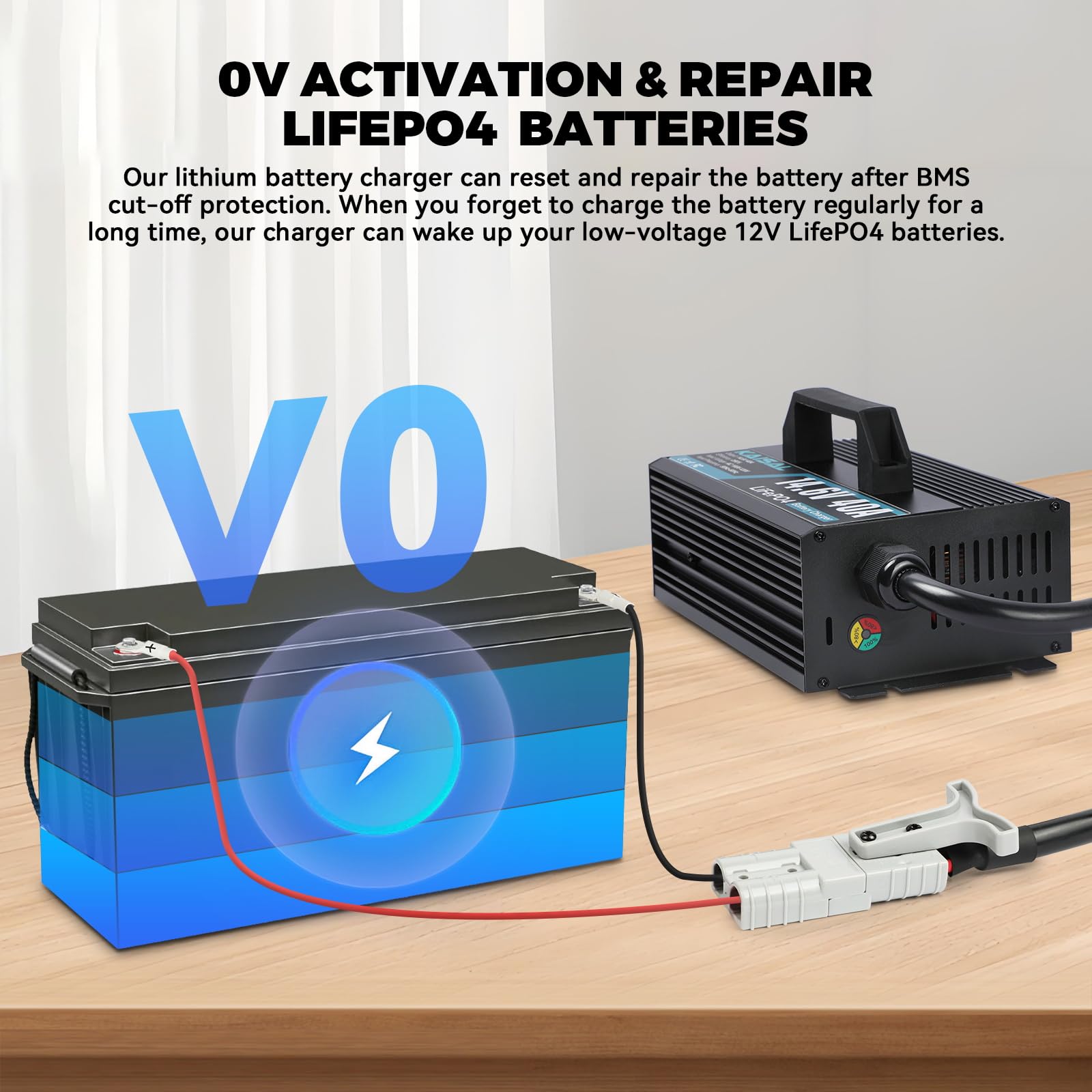 KAISAL LiFePO4 ładowarka 14,6 V 40 A, ładowarka do akumulatora litowego 12 V/12,8 V, inteligentna ładowarka Lifepo4 12 V, aktywowana bateria litowa 0 V, do kampera, łodzi, energii słonecznej