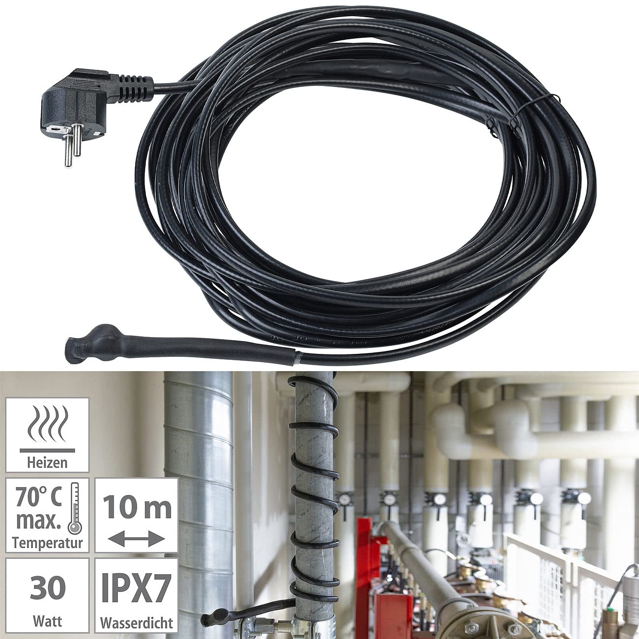 Câble chauffant antigel avec thermostat 10 m / 150 W [Royal Gardineer]