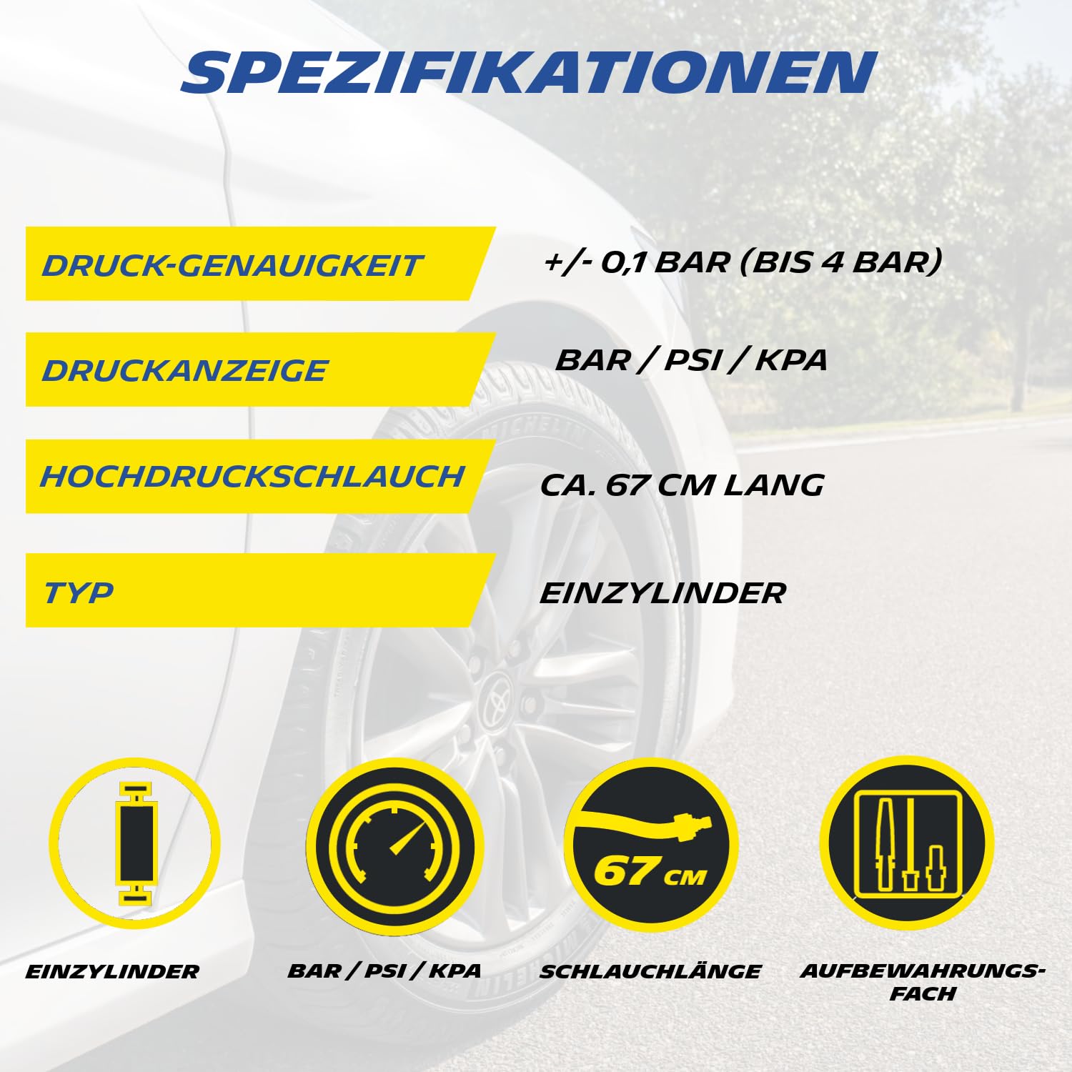 MICHELIN Jednocylindrowa pompa powietrza analogowa, czarna