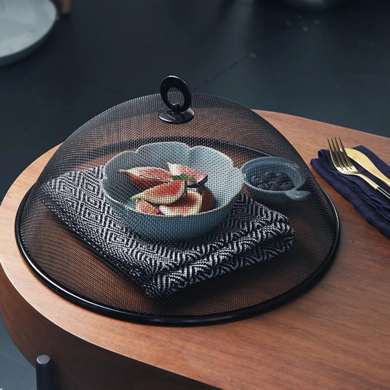 Copertura rotonda per alimenti, in rete metallica, riutilizzabile, protezione per alimenti, a cupola, copertura per alimenti, tende da picnic, copertura per torte, per cucina, cibo, verdure (nero, 30
