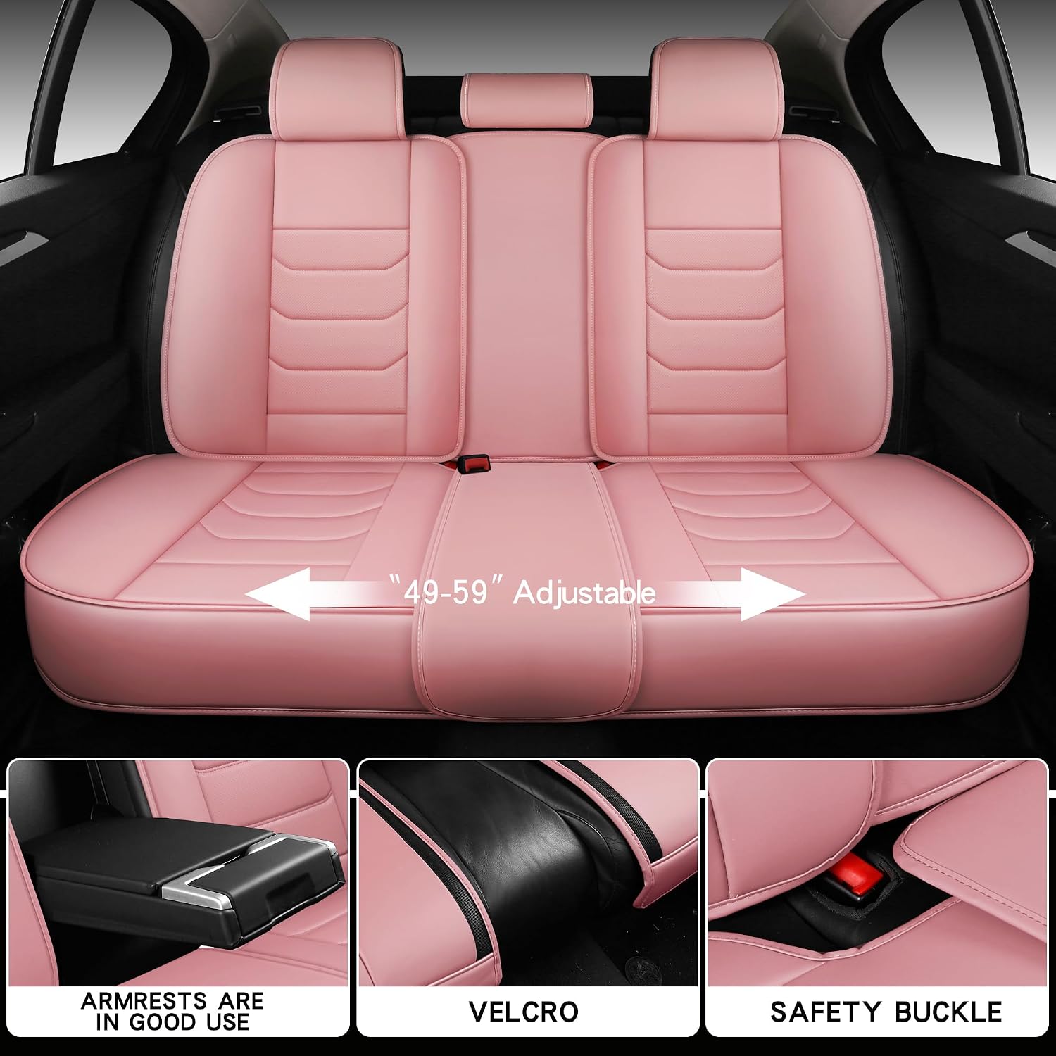 Universal Fit Full Coverage Leather Car Seat Covers for Cars Sedans Trucks SUVs,Waterproof Luxury Car Seat Protector,Car Seat Cushion Full Set,Pink Seat Cover for 5-Seats