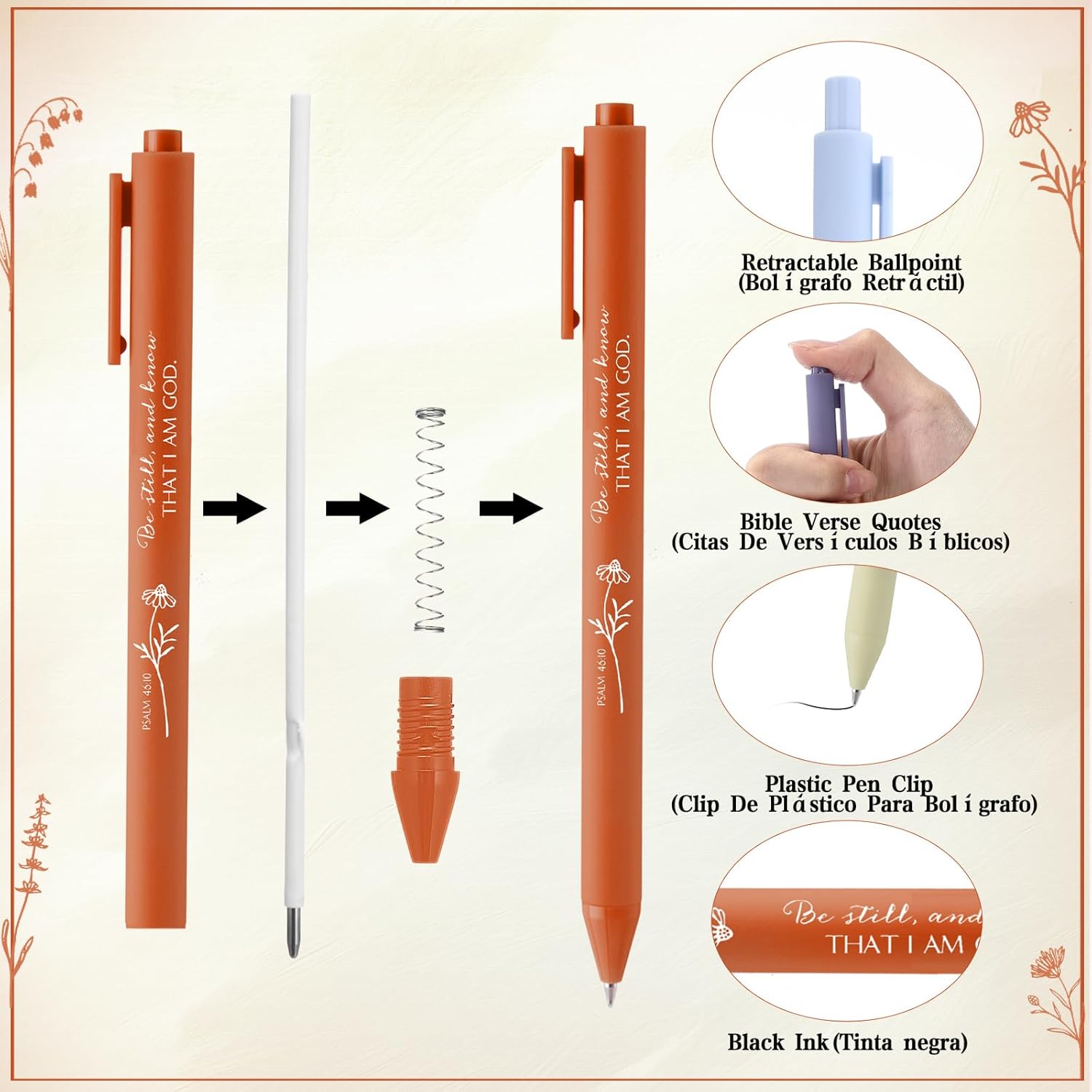 50 Pcs Christian Gifts Bible Verse Pens for Scripture Ballpoints Bulk Party Favors Church Office Sunday School Study Supplies Religious Inspirational First Communion Gifts(Vivid,English) - Image 3