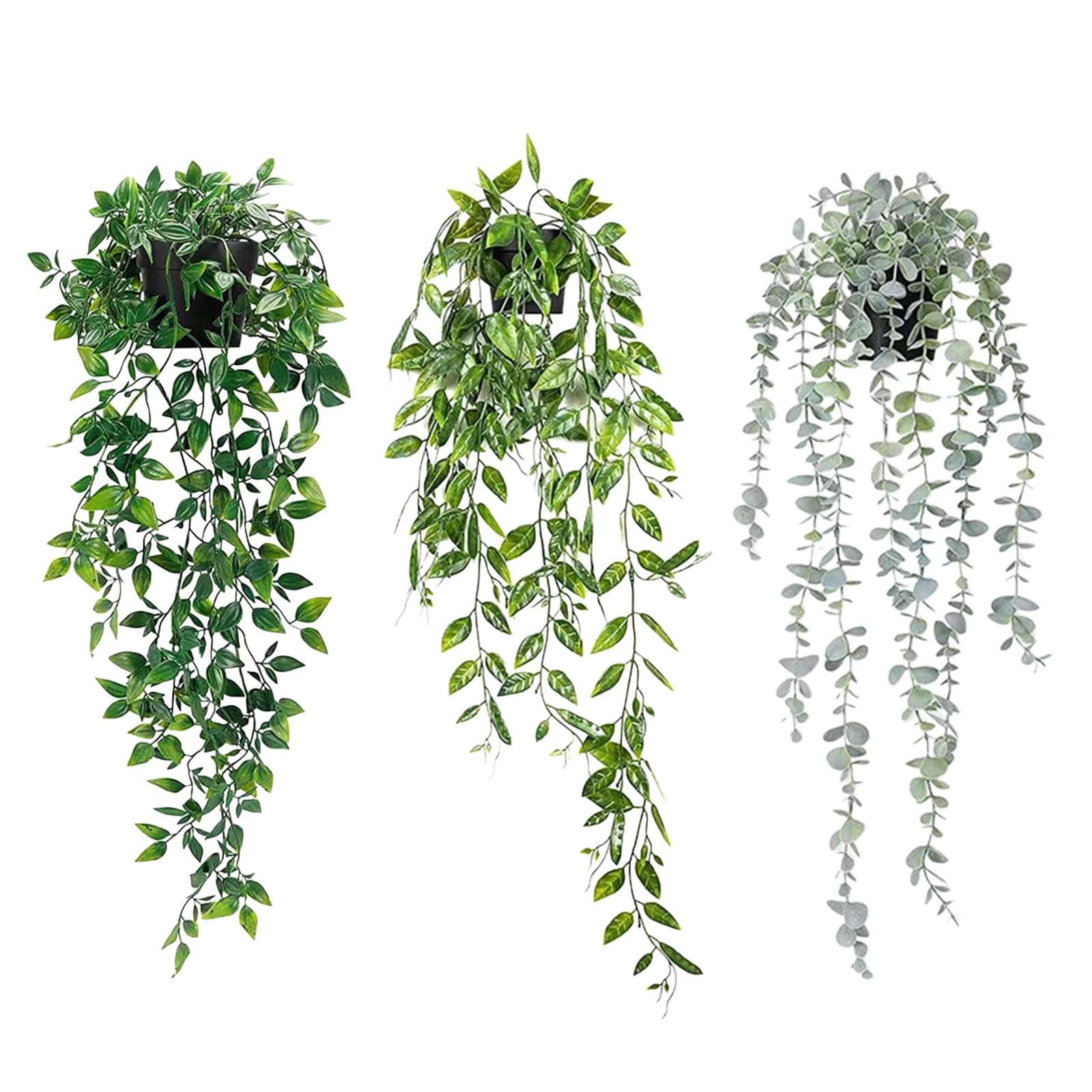 Artificial Hanging Plants with Pot, Fake Vines Plants, Faux Fake Indoor Trailing Plants Decor, Eucalyptus Peas Mandala, for Home Bathroom Garden Office Wedding Wall Decoration Outdoor Gift (3)