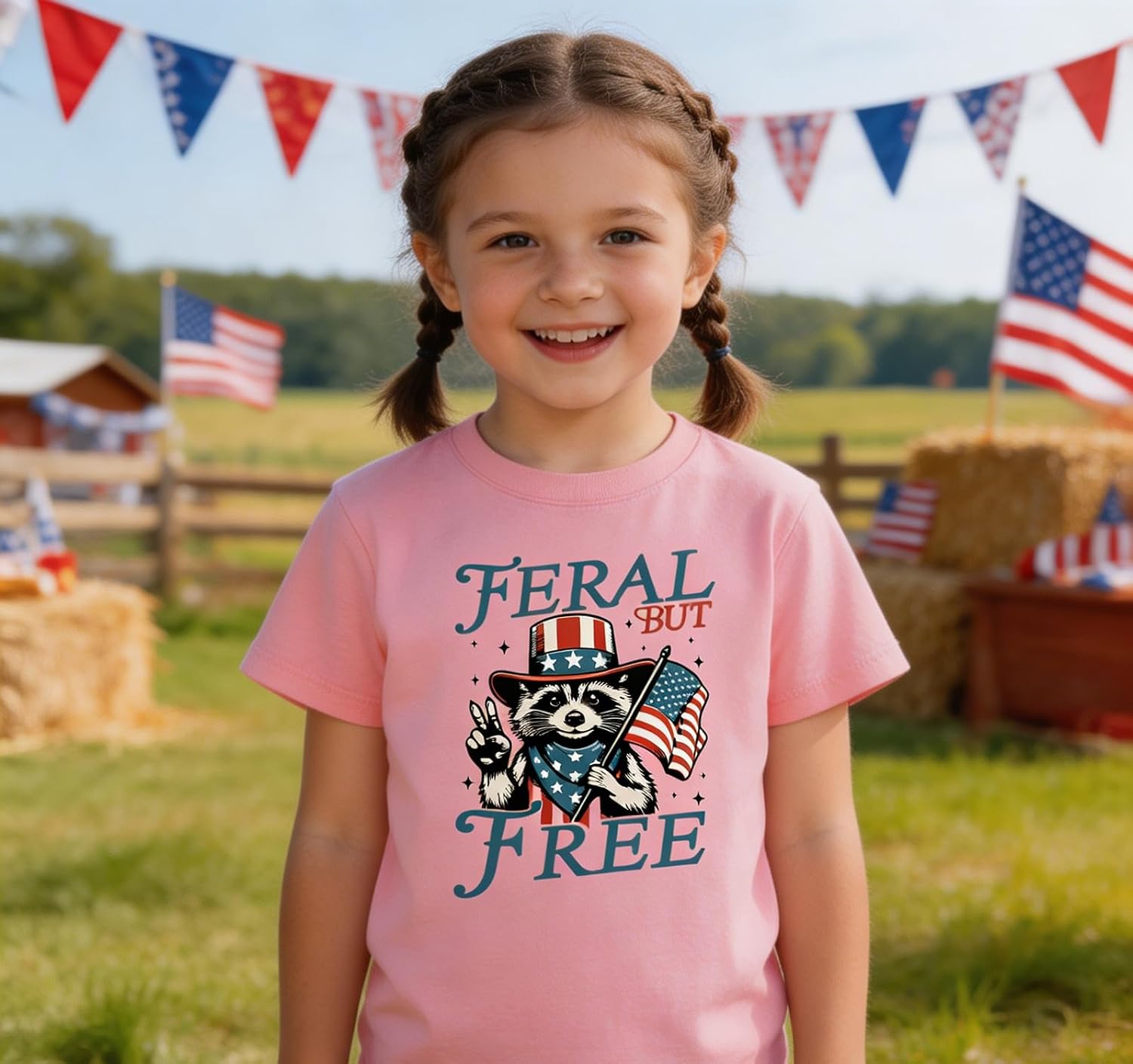 4th of July Todder Boys Girls Shirt Raccoon Monster Trucks Tees Patriotic Independence Day Tops 2-7 Years