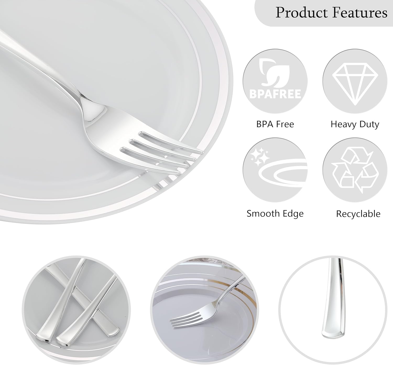 400 PCS Silver Plastic Silverware Set,Disposable Cutlery Set Heavy Duty Flatware for Party,Weddings-200 Silver Forks,100 Knives,100 Spoons