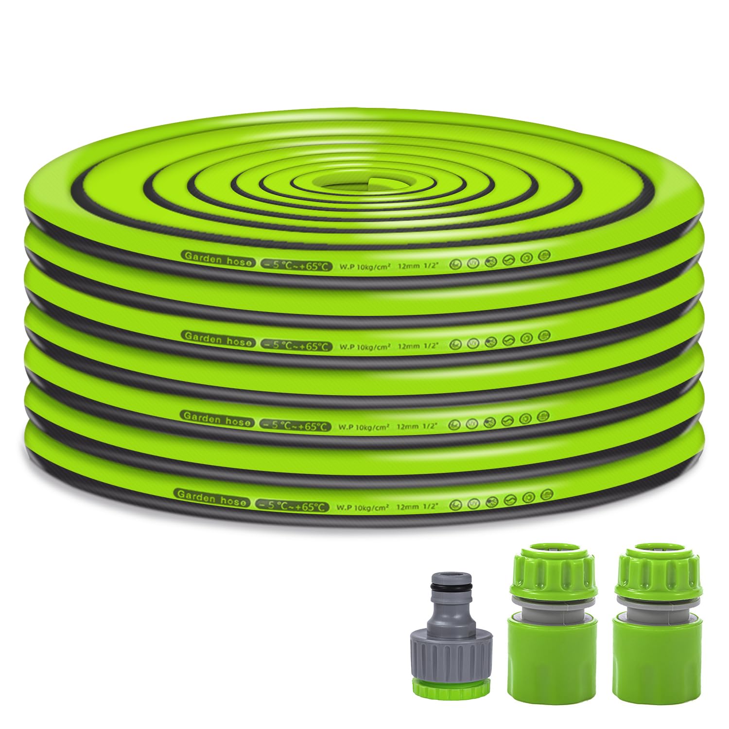 Garden Hose Pipe Parts Connectors Set, Heavy Duty Hose Pipe, Reinforced Frosted Kink Resistant Outdoor Hose for Connect Reel Cart and Garden Hose Pipe Spray Gun Garden Irrigation (Green 20m)